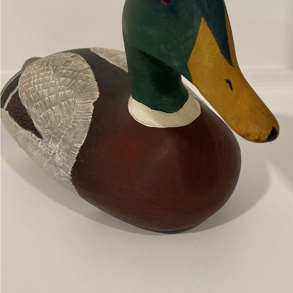 Vintage Signed Hand Carved Duck Mallard Drake Wood Decoy - Picture 7 of 9